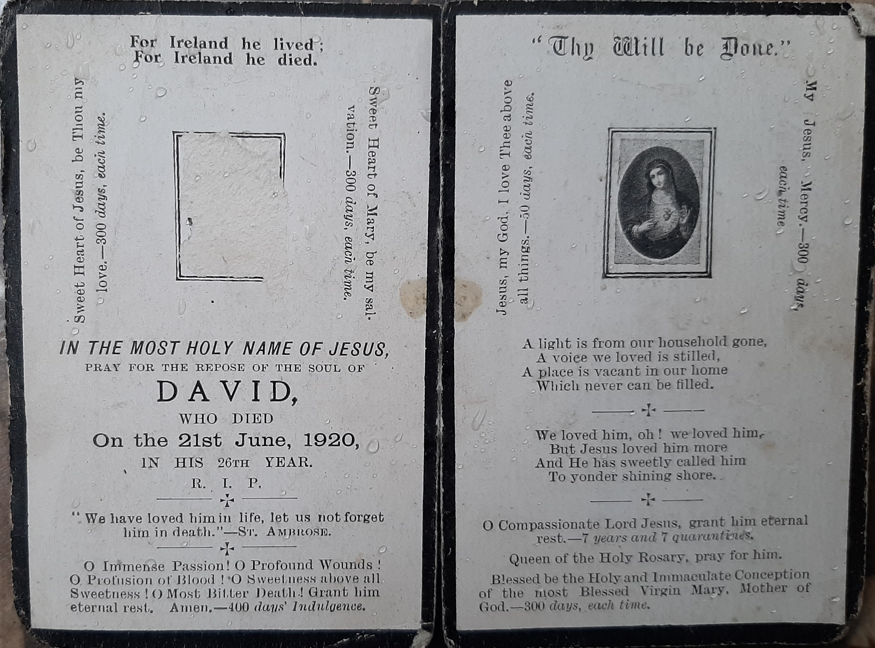 David Brennan’s Mortuary Card